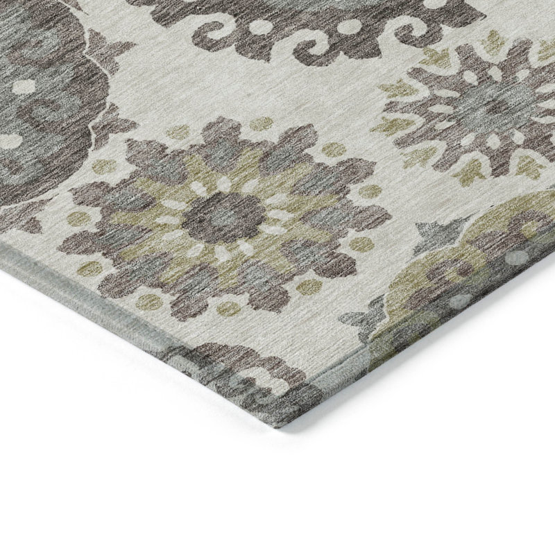 Tapis intérieur lavable à médaillon floral 9 pi x 12 pi