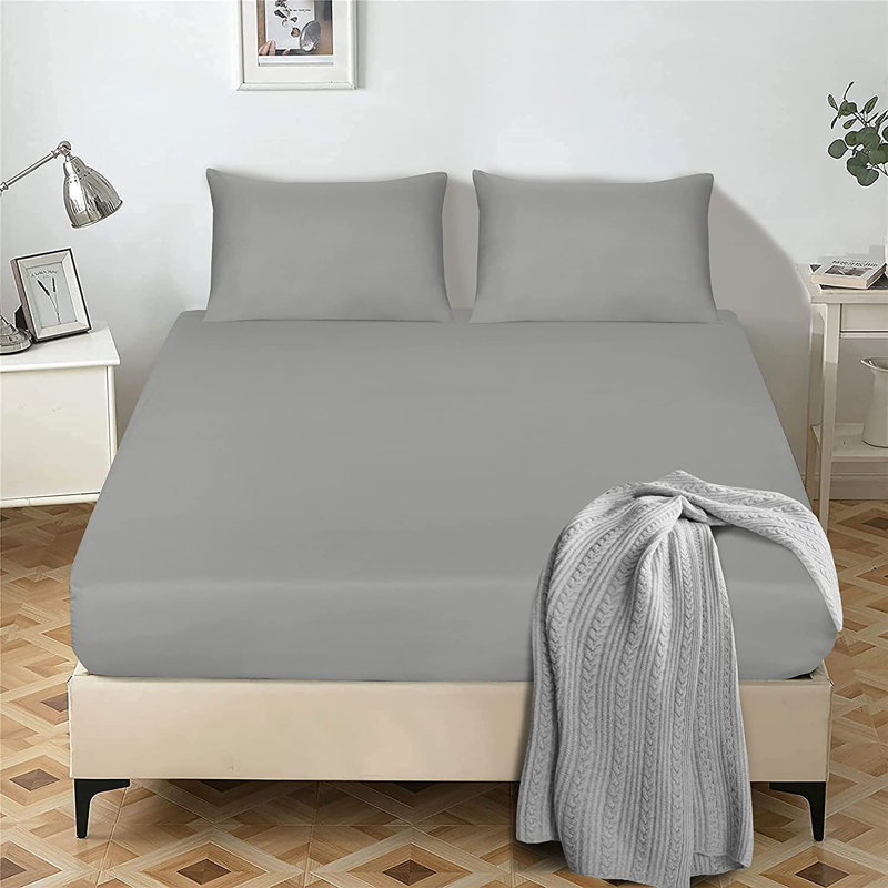 Ewoud Super Soft Microfiber Fitted Sheet – 25cm Deep Pocket, Brushed Finish, Light Grey, Super King (6')