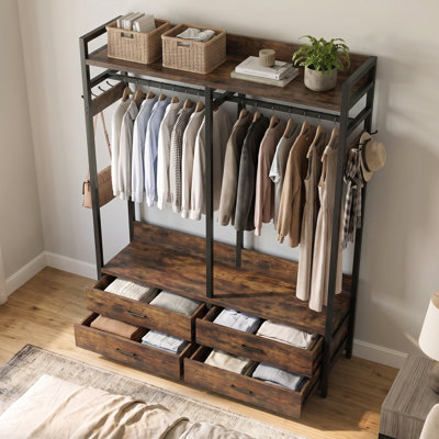 47.24 in W Closets Rack with 4 Drawers, 8 Hooks, Shelves & 47" Clothing Rod