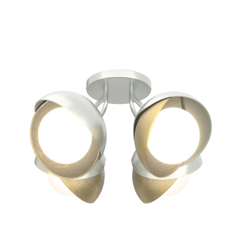 Brooklyn 4 - Light Double Shade Semi Flush Mount, Vintage Platinum, Modern Brass