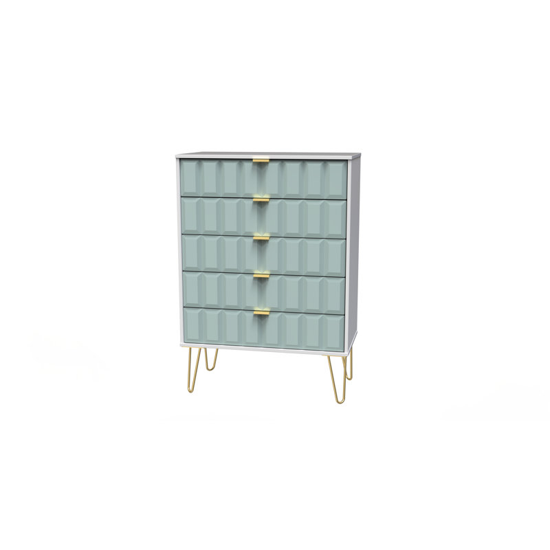 Fully Assembled Aliannah 5 - Drawer Chest of Drawers, Duck Matt/White