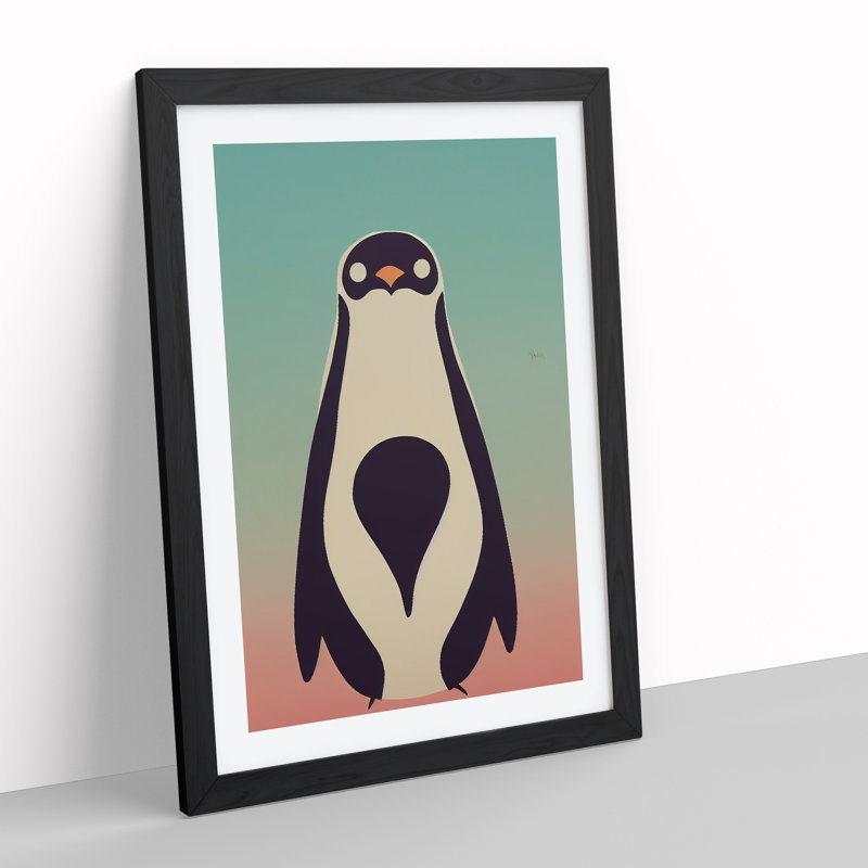 Penguin In Abstract No.6 - Print, White, Black Framed Paper, 64cm H x 46cm W x 3cm D