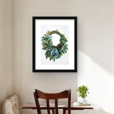 Christmas Wreath - Holidays Botanical Framed Matted Print