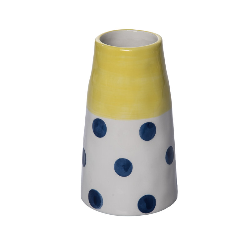 Ceramic Blue Dot Vase, Yellow, Ceramic, Tabletop, Living Room, Spring, Home Decoration