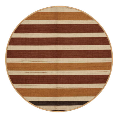 Washable Cinnamon Cream Striped Area Rug
