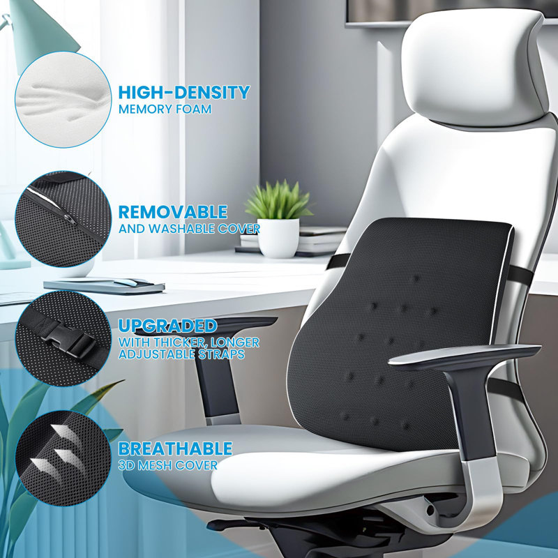 Ergonomic Black Memory Foam Lumbar Support Pillow