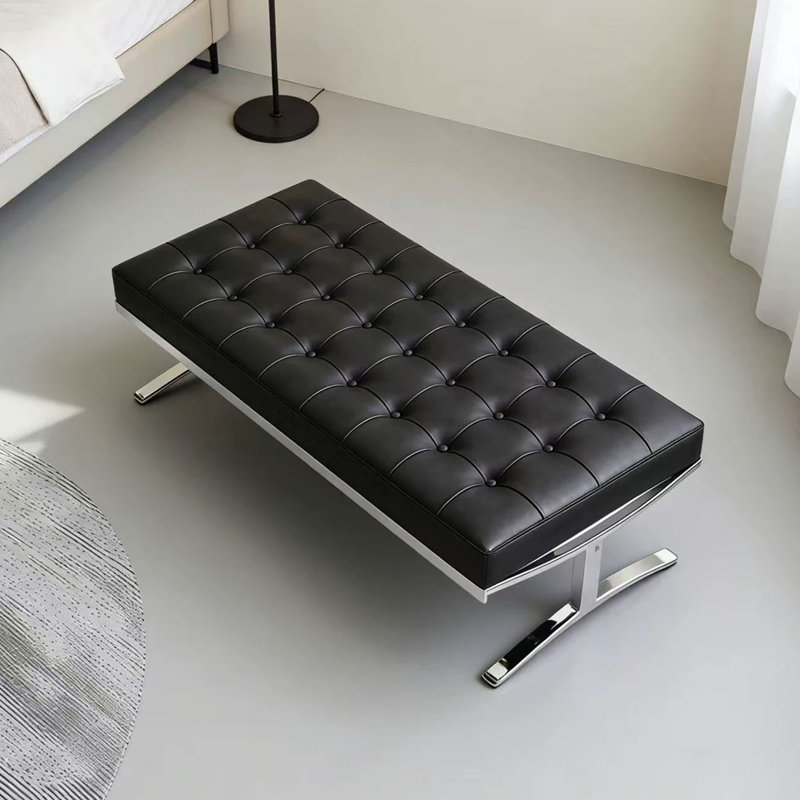Banc rembourré noir, 16.14" H x 47.24" W x 21.65" D
