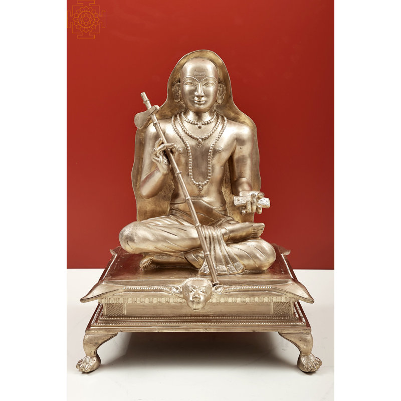 Statue en bronze faite à la main 18 "de Adi Gourou Shankaracharya - Fabrication traditionnelle de l'Inde du Sud, sculpture savante, décoration de maison indienne de luxe
