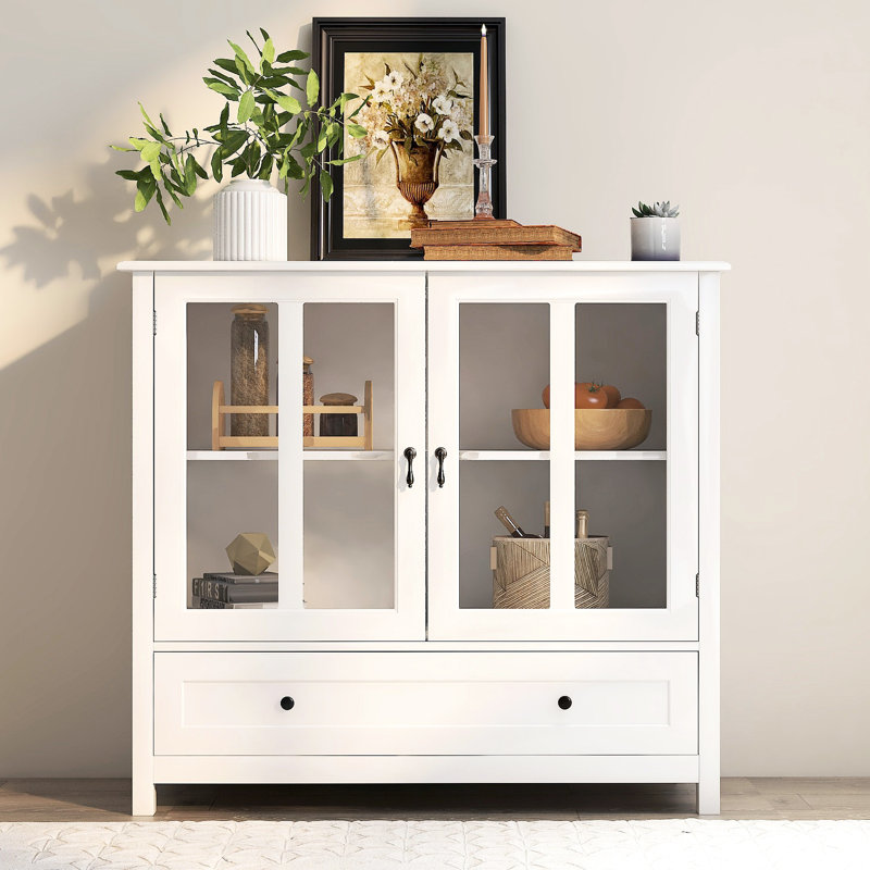 Buffet de rangement avec matériaux de construction - Buffet blanc pour le salon ou la desserte de cuisine