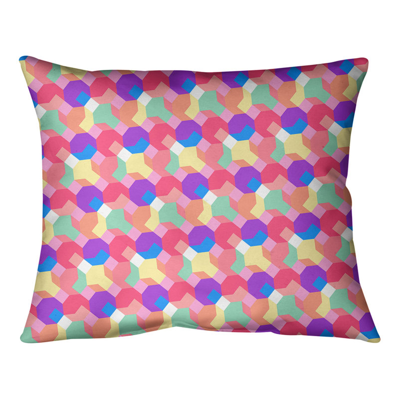 Housse de coussin carrée/insert, H 16 po x l 16 po, Duvet synthétique, Bleu clair / mauve / rouge foncé