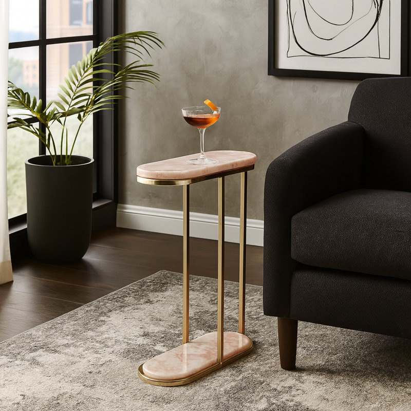 Apolaya Elegant Quartz Side Table - Narrow End Table for Living Room and Home Decor Accent - 24", Pink