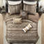 Courtepointe pour lit double / grand lit - qualité brun / or, motifs de feuilles, accents dorés, coussins décoratifs inclus et détails, pops, literie polyvalente-121318640