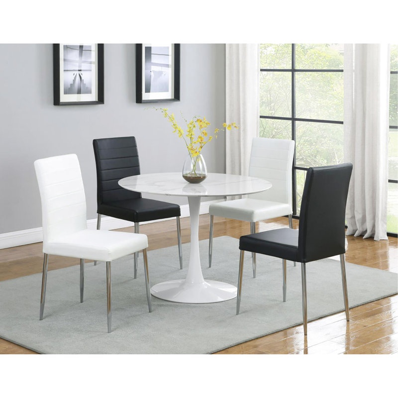 Table de salle à manger blanche de 40 pouces - chic moderne avec surface en faux marbre et structure en métal stable