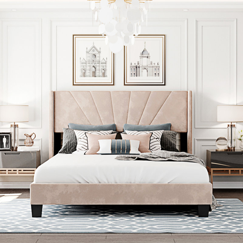 Knorring Upholstered Platform Bed, Beige