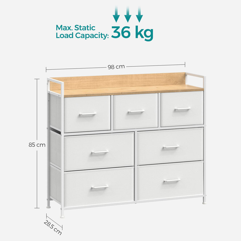 Chest Of Drawers, Bedroom Cabinet, 7 Fabric Drawers With Handles, Metal Frame, Cloud White