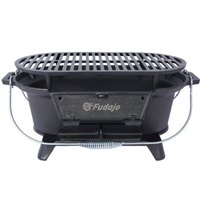Barbecue au charbon ovale en fonte avec poêle de table, utilisation extérieure et camping