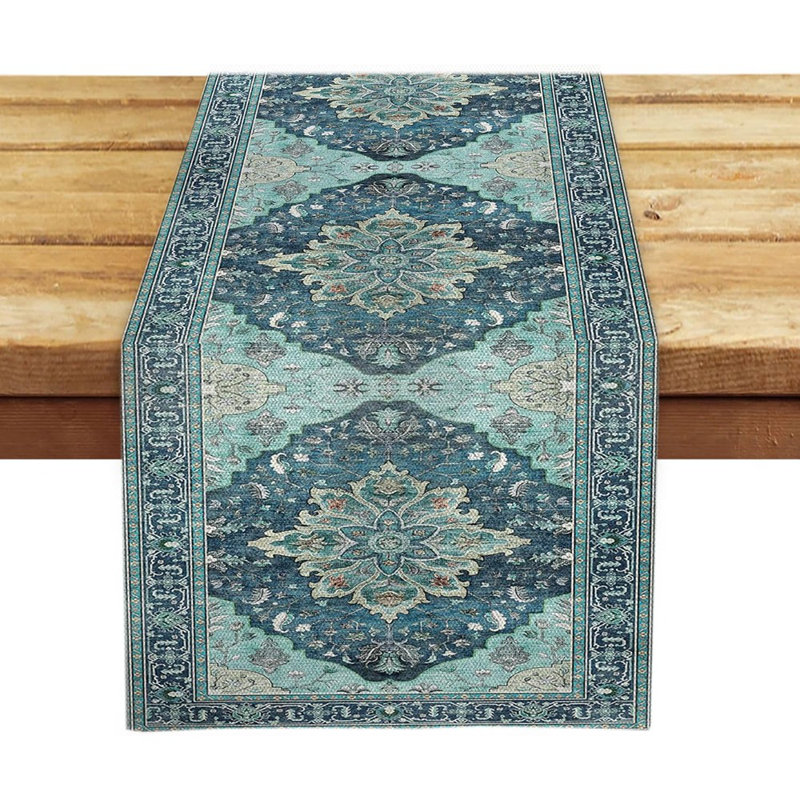 Chemin de table à motif floral bleu sarcelle bleu rustique printemps automne intérieur et extérieur