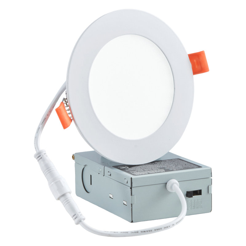 Plafonnier encastré 4 pouces à DEL, 5CCT, ultra-mince wafer sans lumière avec boîte de jonction, 2700K / 3000K / 3500K / 4000K / 5000K sélectionnable, 800 lm haute luminosité 9W 120V, pour l'éclairage domestique