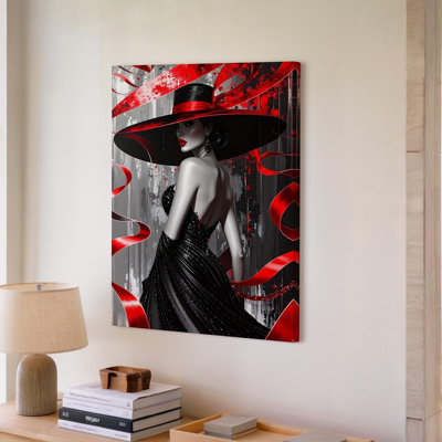 «Elegant Woman In Red Hat» inspiré par la toile Portrait avec rubans dynamiques