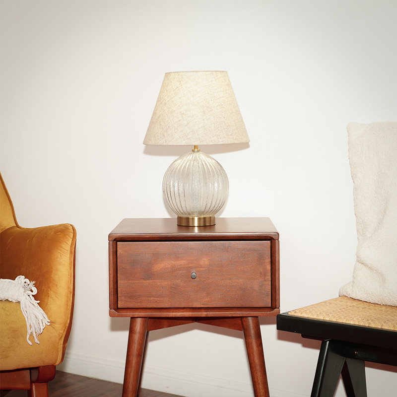 Zuly Round Ribbed Glass Table Lamp with Linen Shade