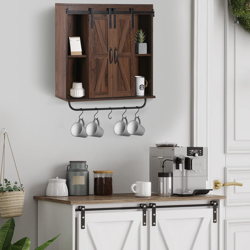 Latanisha 30.7"W Wall Cabinet Suitable for solid walls, Dark Walnut