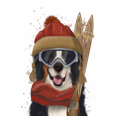 Bernese Ski Dog by Fab Funky - Wrapped Canvas Print