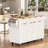 Fluted Kitchen Island With Storage，Kichen Island With Drop Leaf, Power Outlet,4 Doors And 3 Drawers, Rolling Island Table With Top, Curved Edge For Kitchen,Dining Room