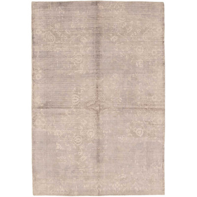 Tapis de zone grise noué la à la main floral Quinones
