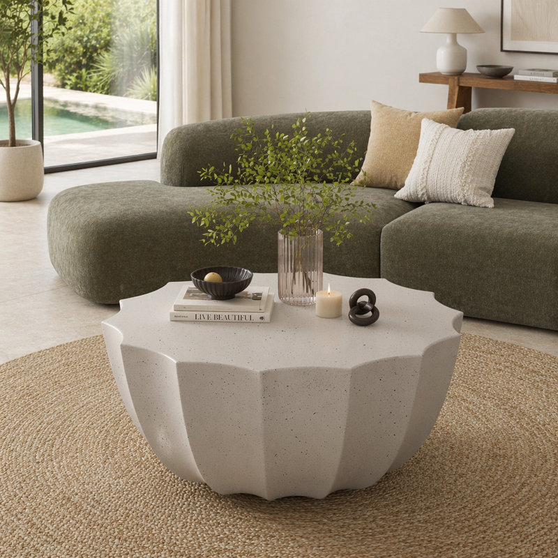 Table basse imperméable 35,43 po MgO, 15.35" H x 35.43" W x 35.43" D, White