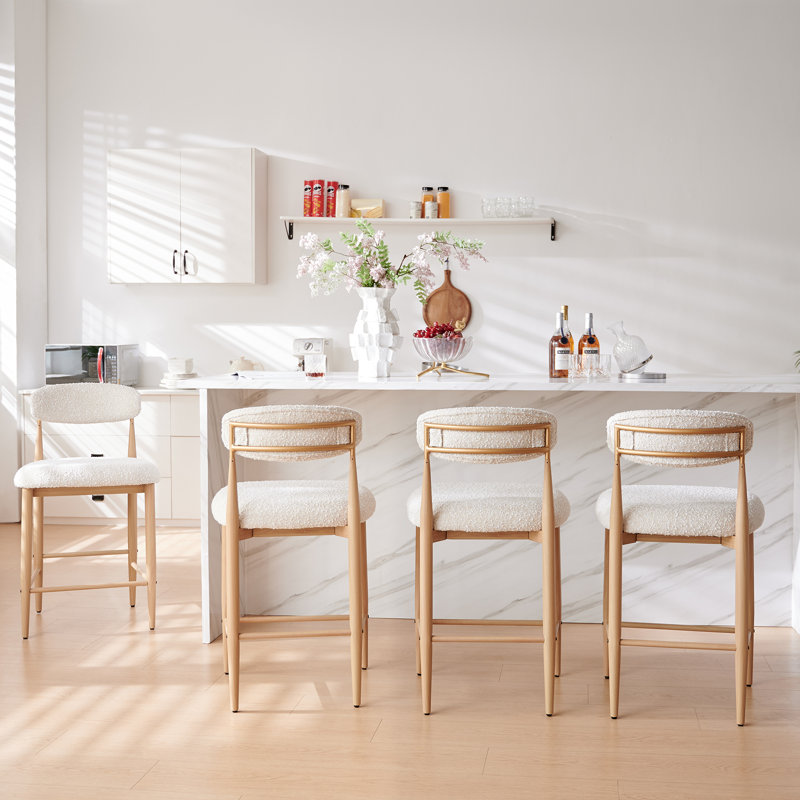 Velora 4-Piece Modern Bar Stool Set With Wood Grain Metal Legs And Upholstered Seats, No