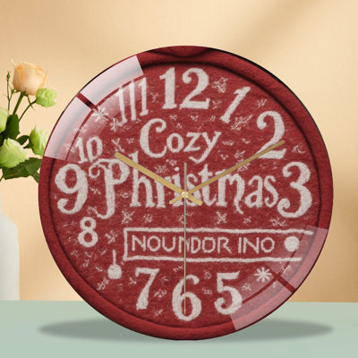 Horloge murale moderne en verre 12 po Cozy-Christmas-Face-Red Art