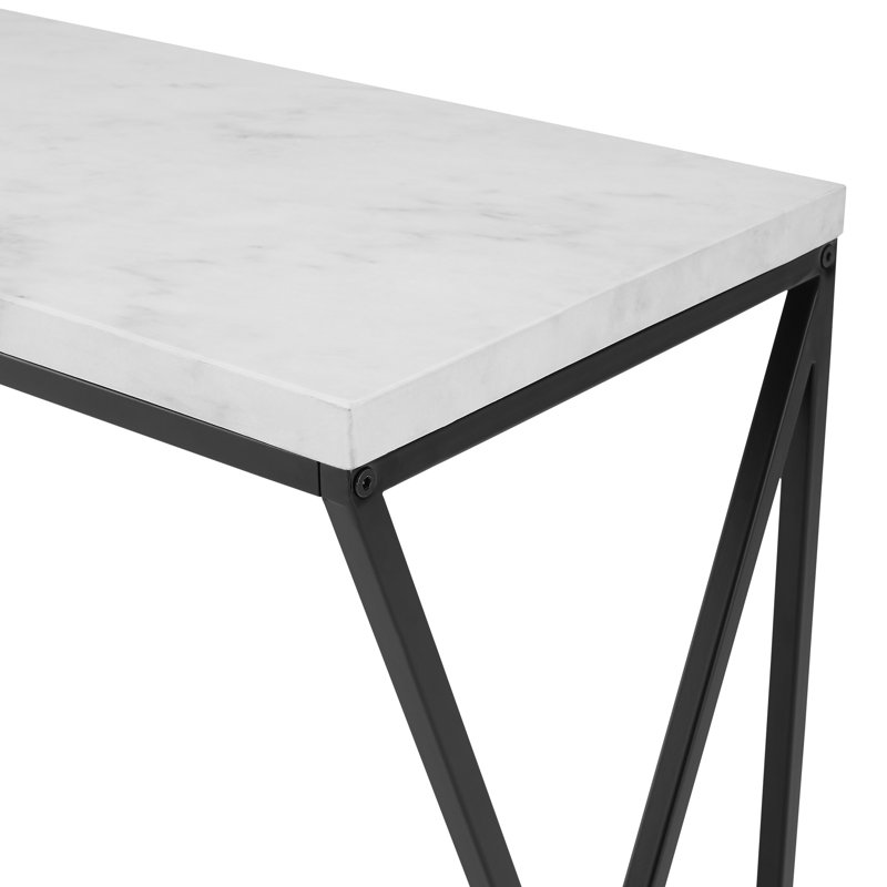 Console 46 po Eric, Faux marbre blanc / noir, Noir