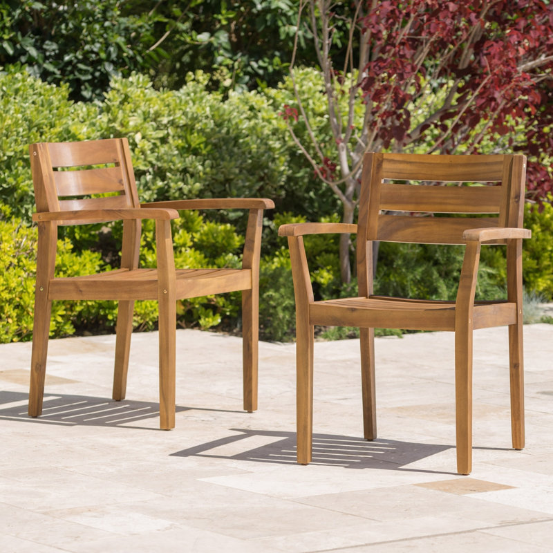 Ensemble de 2 fauteuils de patio en bois d'acacia avec finition teck, Brown