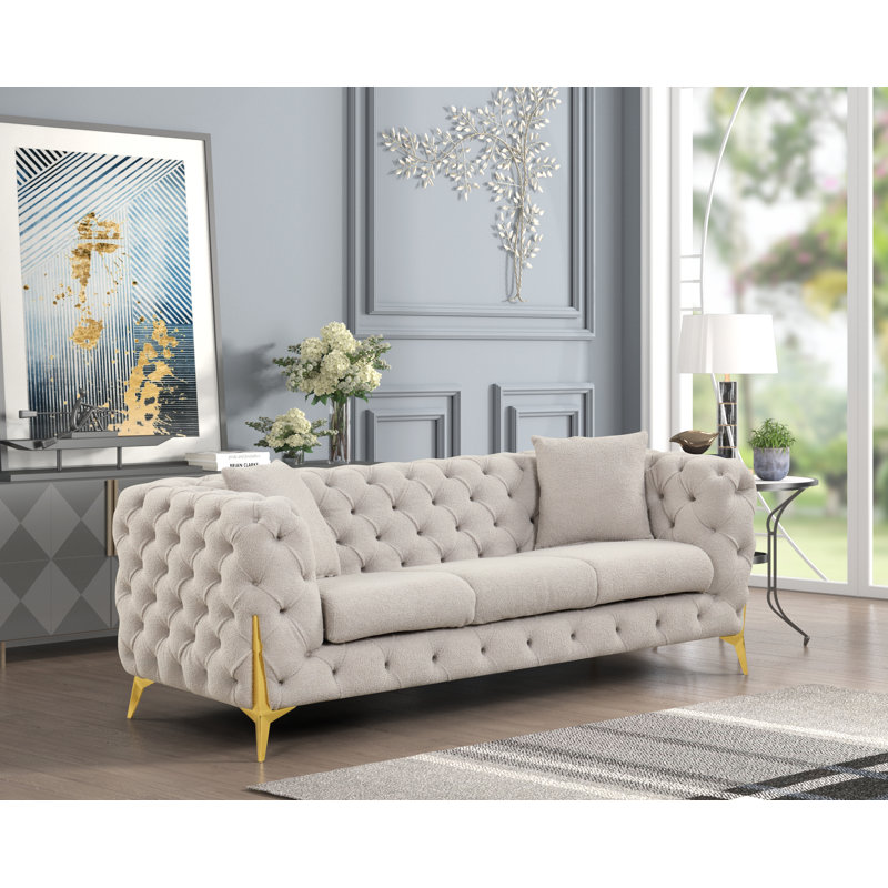 Moorehead 84.25" Boucle Fabric Sofa, Light Boucle Fabric