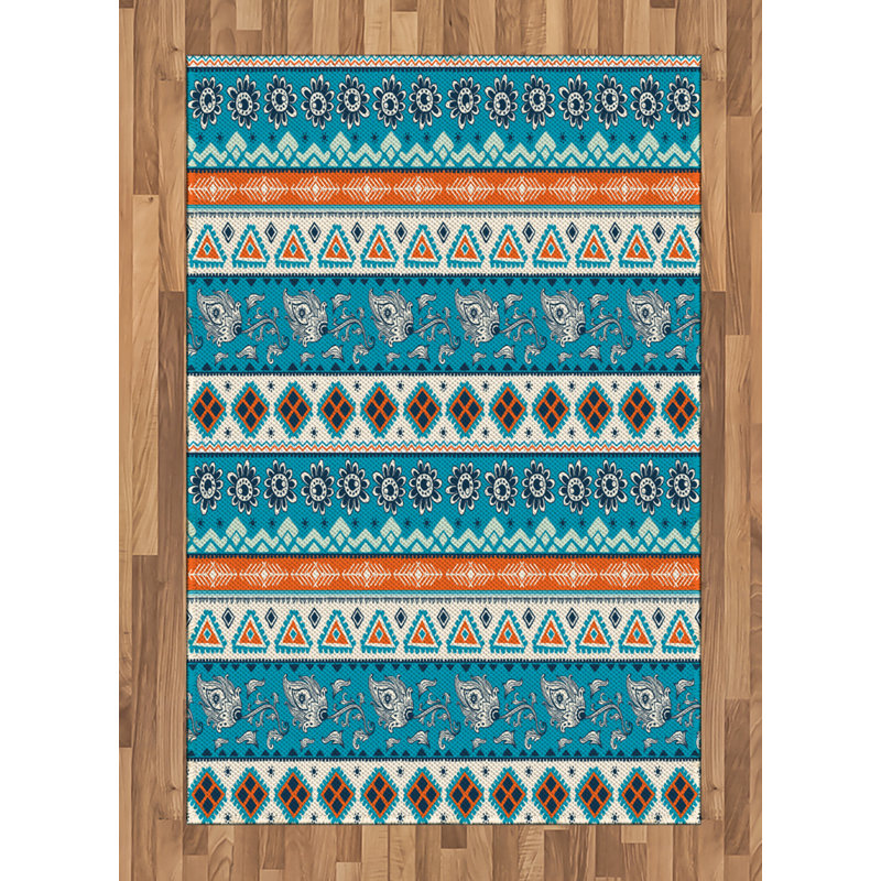 Tapis bleu area tribal, Rectangle— 4 pi x 5 pi 8 po
