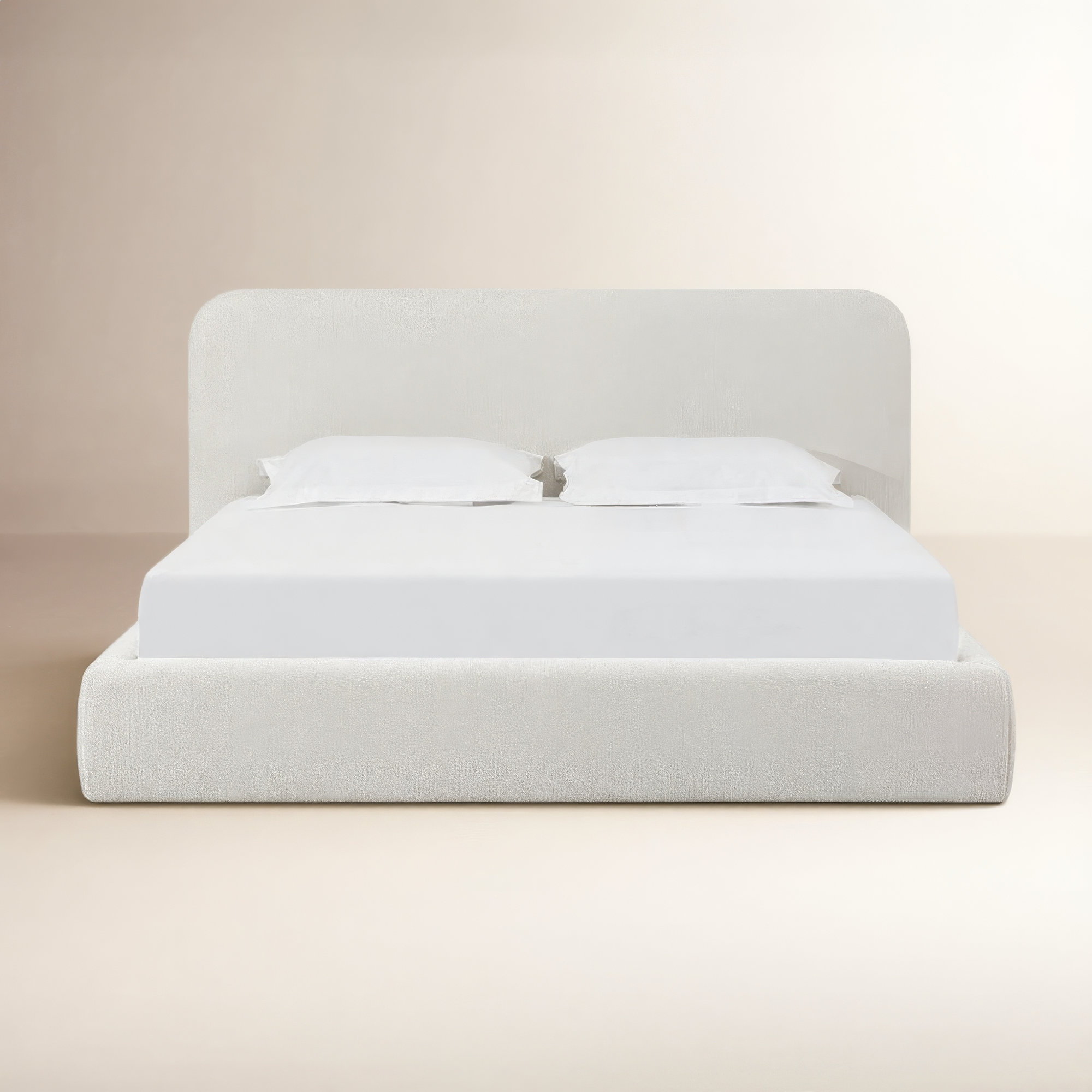 Nori Upholstered Platform Bed, King, Whitewashed