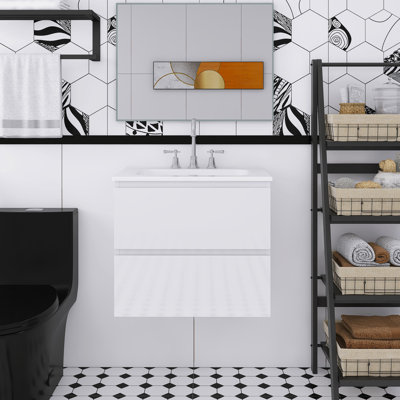 Meuble-lavabo mural 24 po avec lavabo en céramique blanche