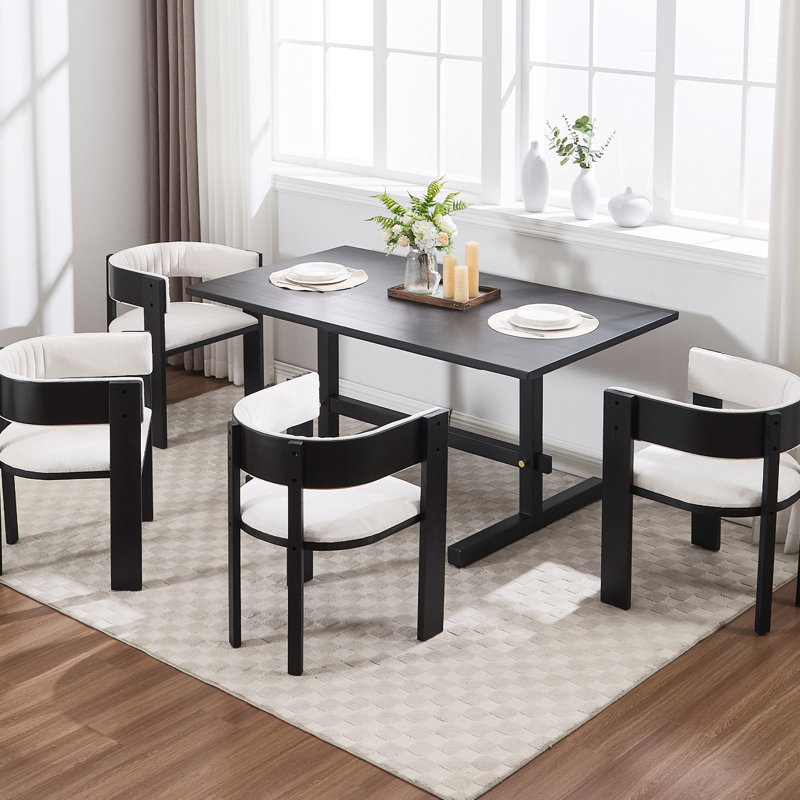 63'' Modern Dining Table For 4-6,Rectangular Kitchen Table, Solid Wood Base, Black