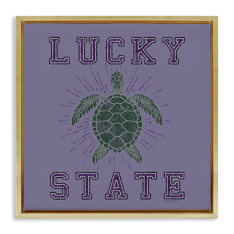 Art mural sur toile Lucky Sea Turtle State par Spirit Animals / Life Is High, Cadre flottant métallique doré