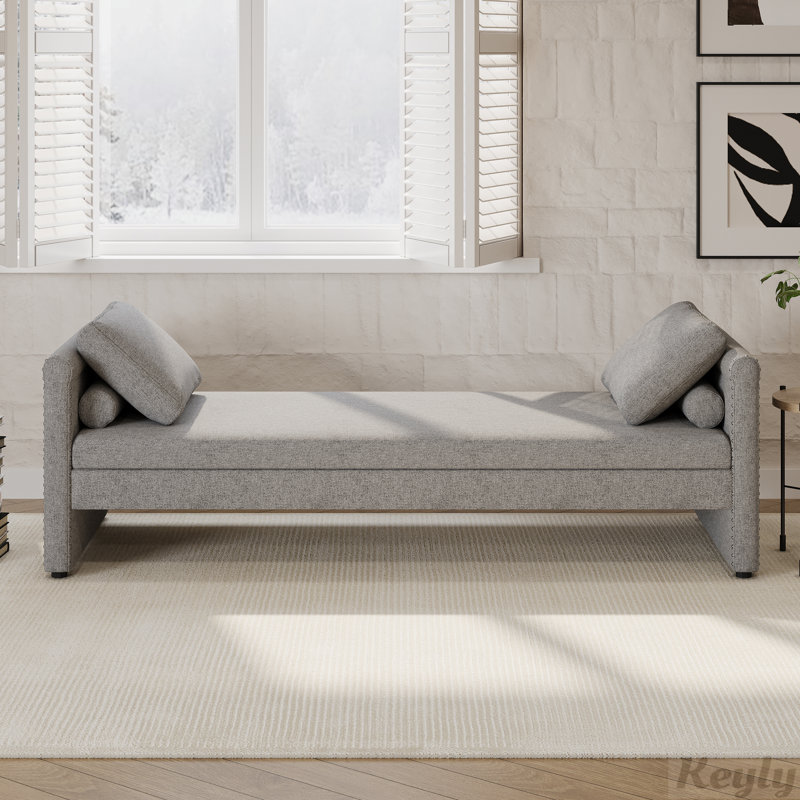Chaise longue rembourrée en lin avec coussins, Gris