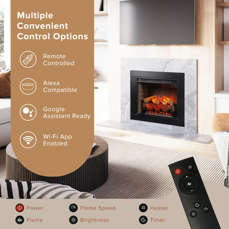 Electric Smart Fireplace with Heat, 23-Inch