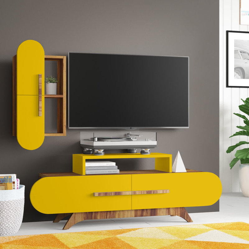 Albia Unfinished Entertainment Centre for TVs up to 49", Walnut/Yellow