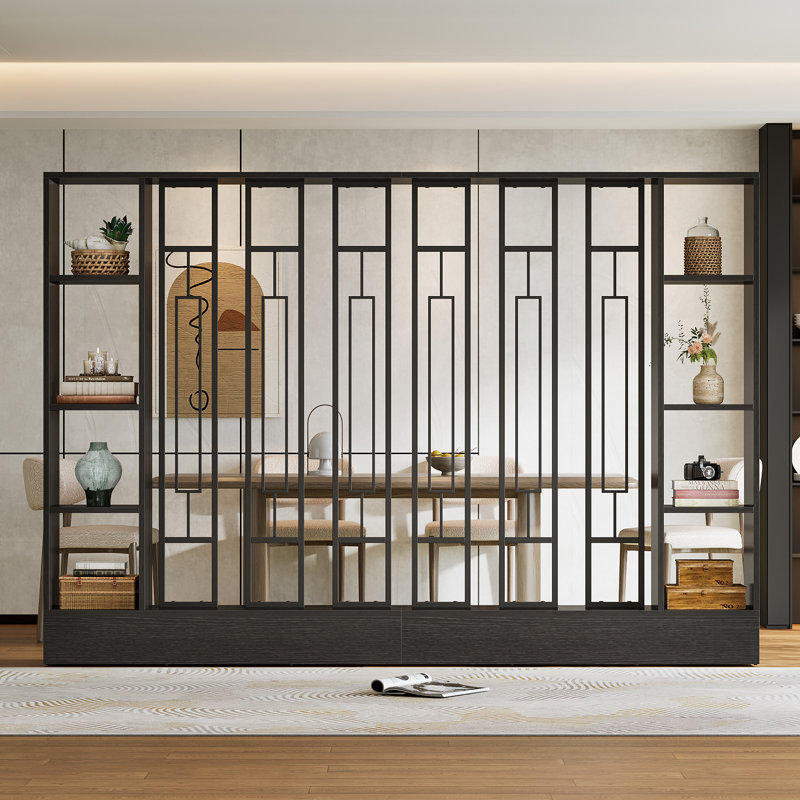 Cloison 70,9 "avec tablettes, cloison autoportante moderne avec base robuste, cloison pour la maison et le bureau, Black