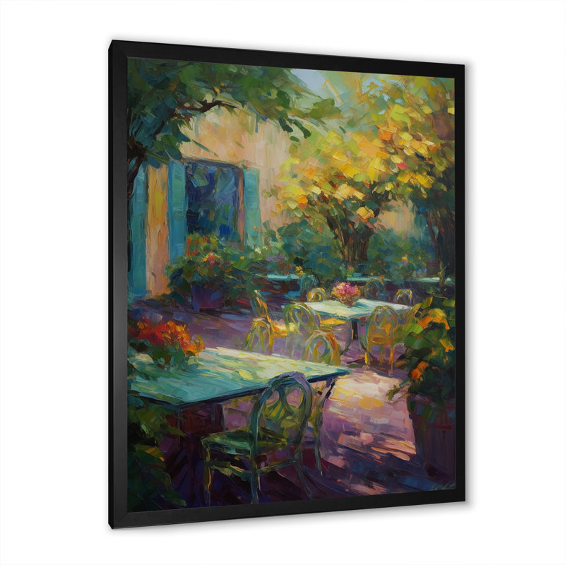 Pique-nique romantique dans un jardin italien luxuriant, H 20 po x l 12 po x P 1 po, Cadre simple noir