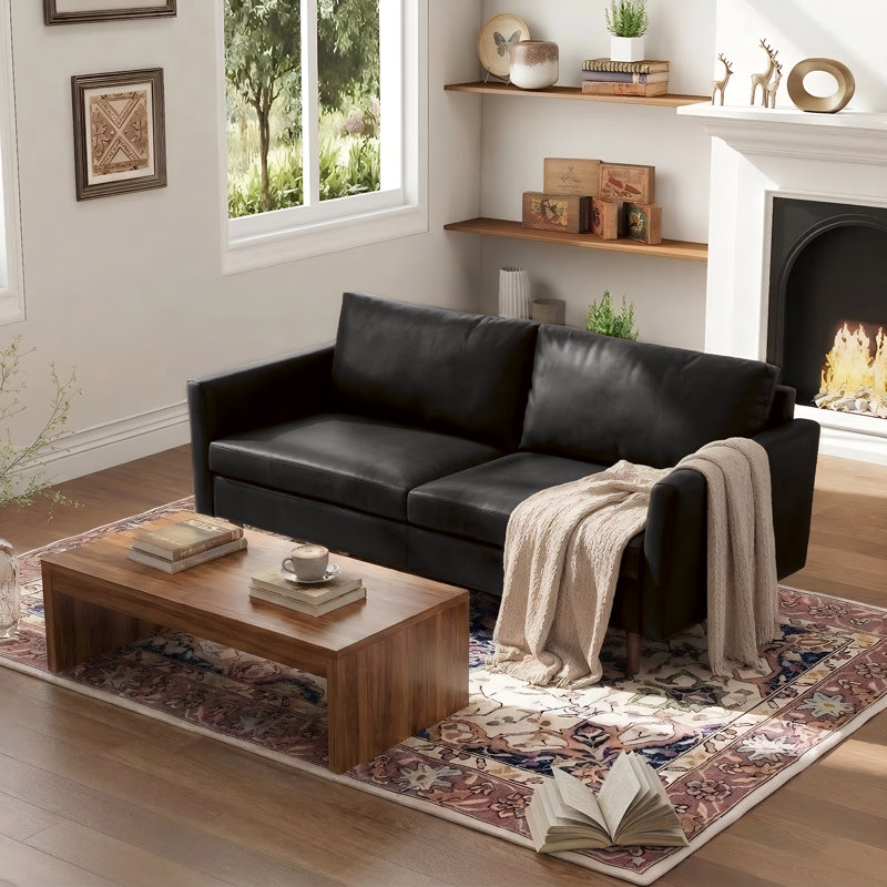 Canapé en similicuir 80,3 po, Assil  Black Faux Leather