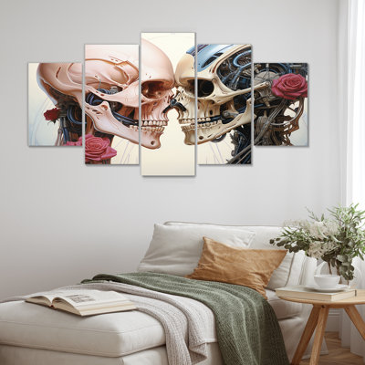 Cybernetic Robot Skull Love With - Science Fiction Multipanel Wall Art Canvas