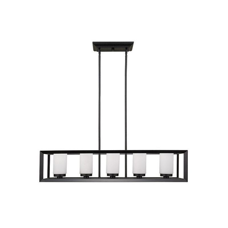 Lustre en acier à 5 lumières Nordland, Noir, Blanc