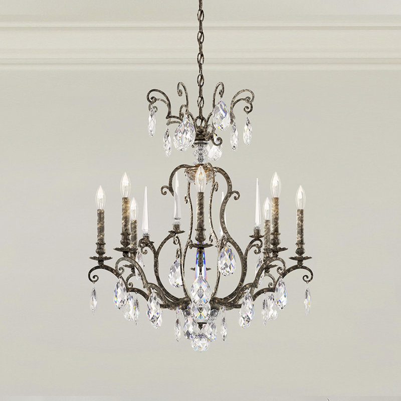 Renaissance Nouveau 8 Light 32in x 31in Chandelier in Heirloom Gold with Clear Heritage Handcut Crystals, Heirloom Bronze