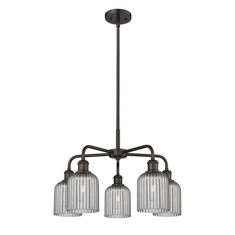 Lustre suspendu à 5 lumières de 23 po Ballston - Trig, Bronze frotté à l'huile, Gris fumée clair
