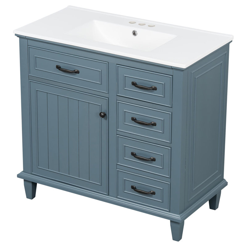 Meuble-lavabo 36 po avec lavabo et rangement, Noir, Bleu